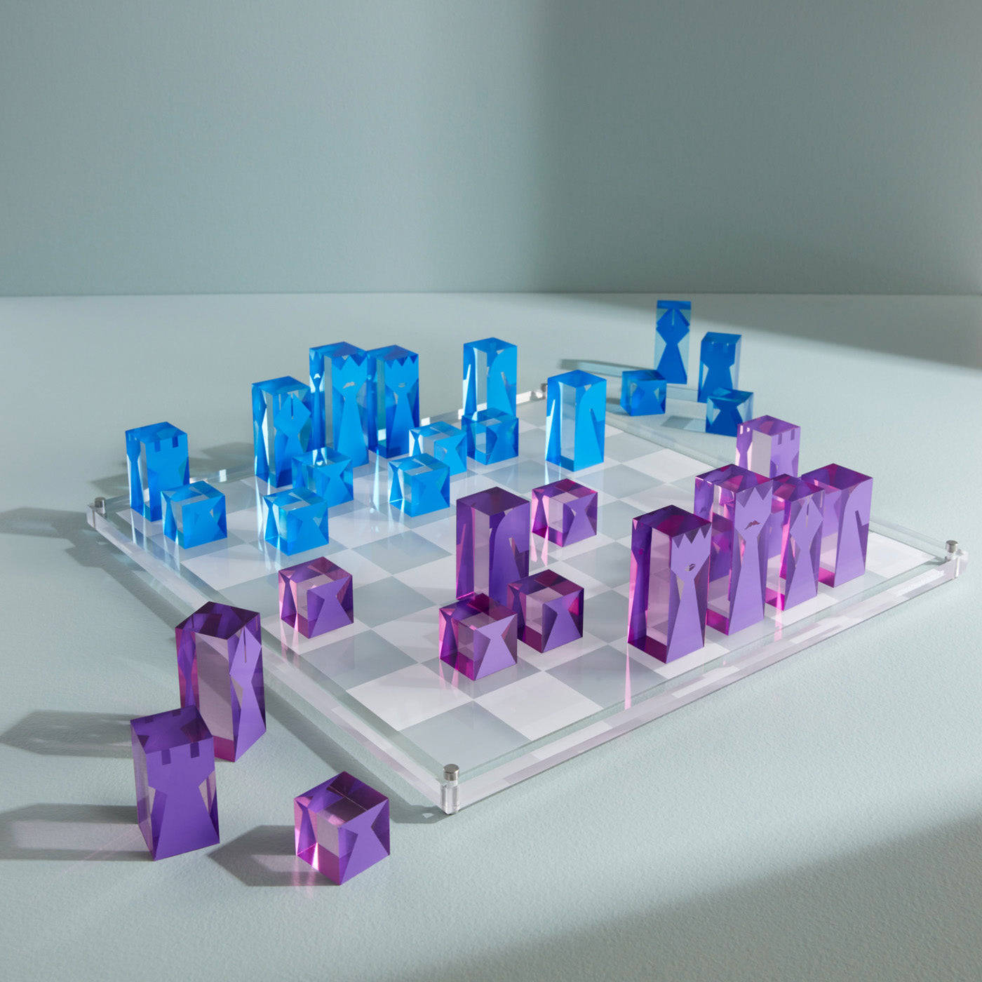 acrylic chess set blue and purple - styled view