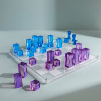 acrylic chess set blue and purple - styled view