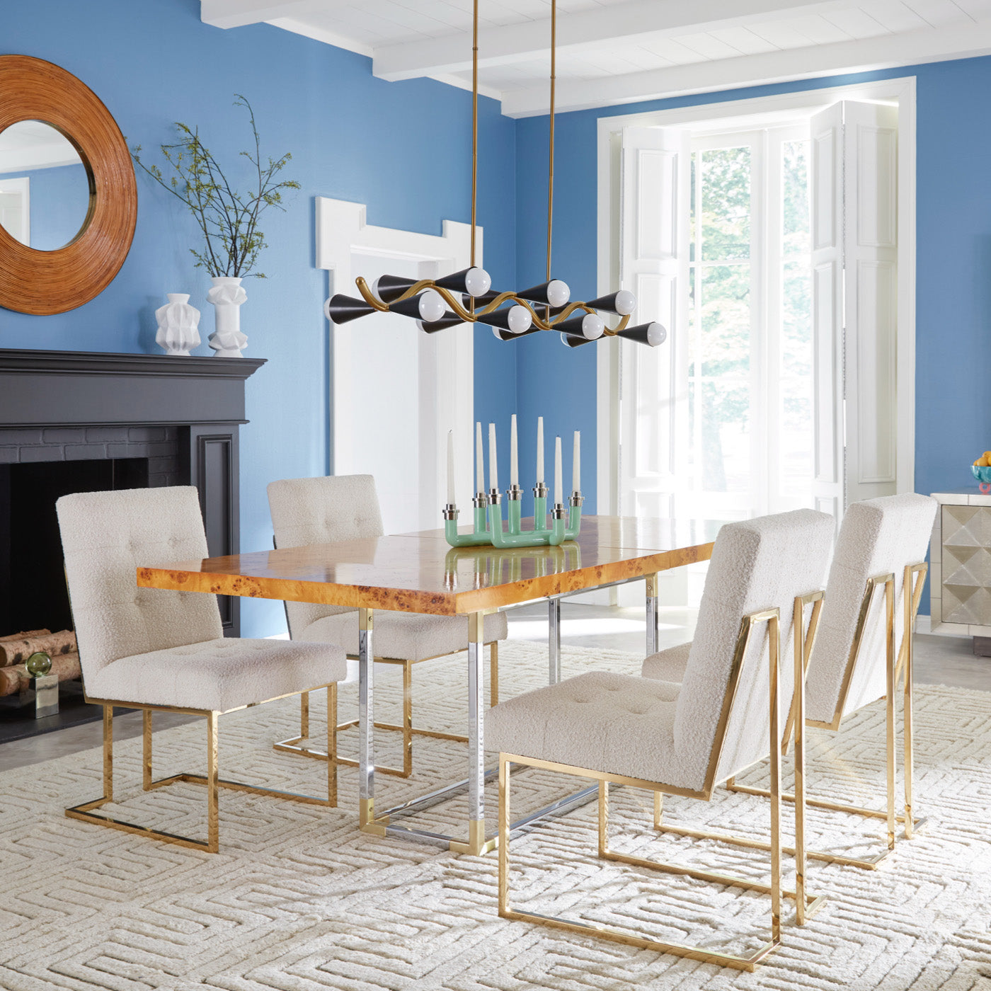 bond dining table goldfinger dining chairs caracas wave chandelier - styled view