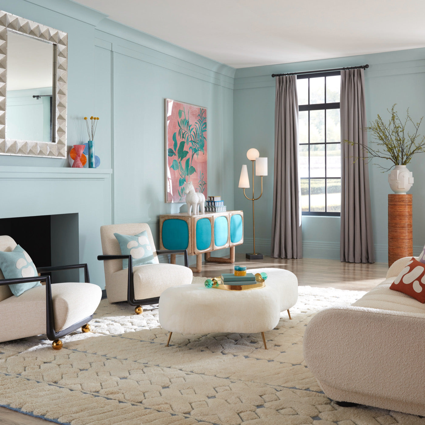 amorphic cocktail ottoman st. germain club chairs - styled view