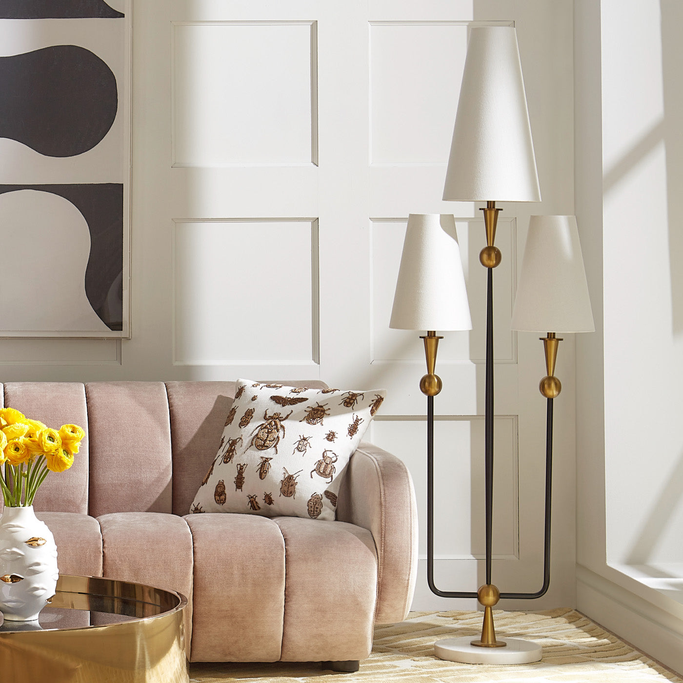 caracas cactus floor lamp brigitte sofa - styled view
