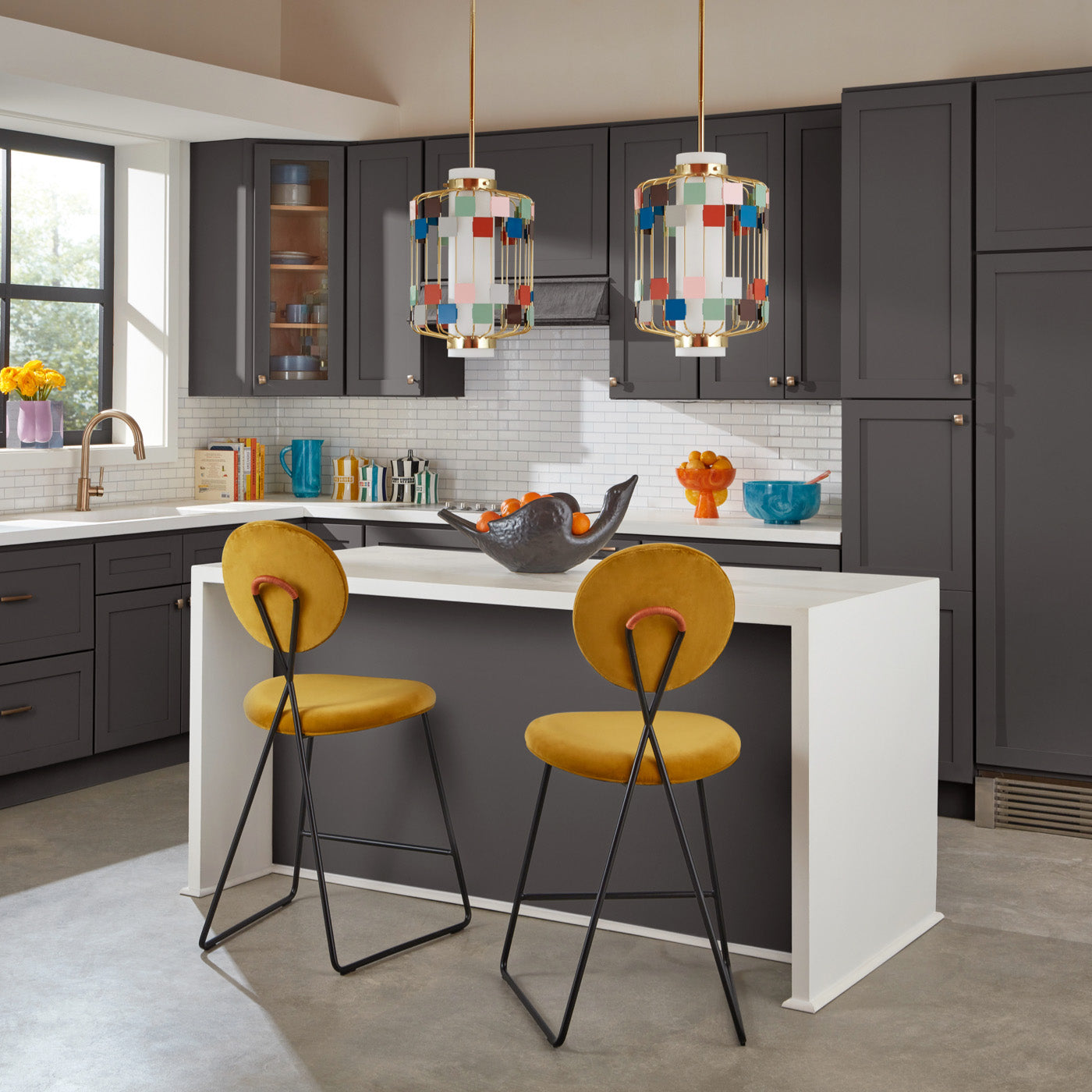 miami pendants caprice counter stools kitchen island - styled view