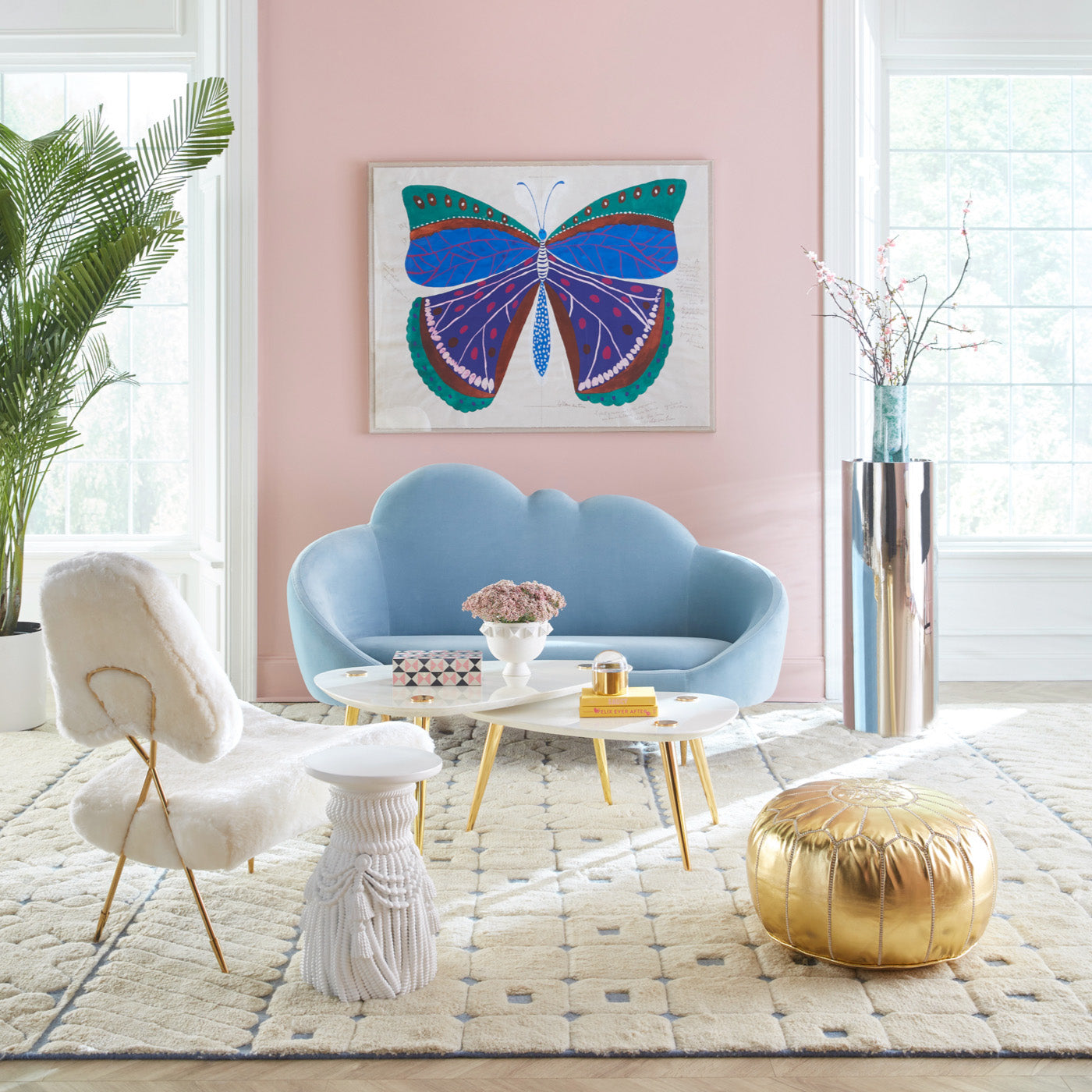 ether cloud settee rialto sky velvet with cocktail table