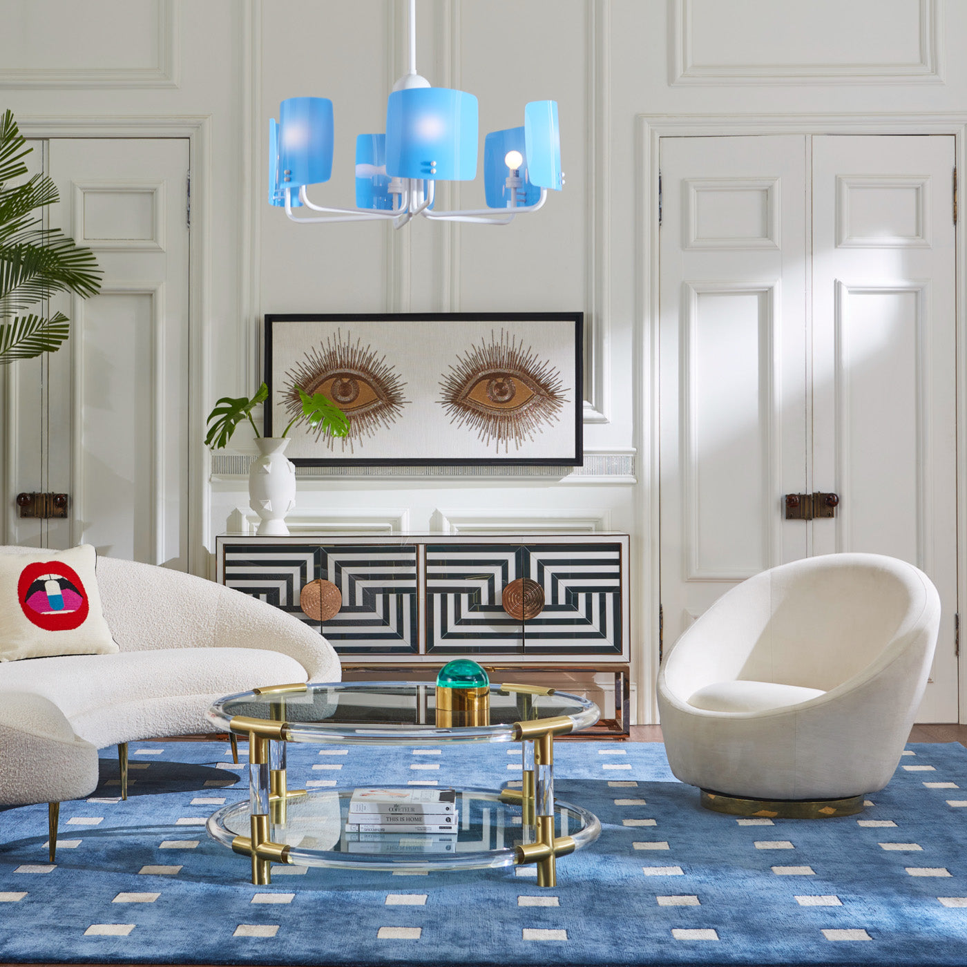 eyes collection blue background with ether curved sofa