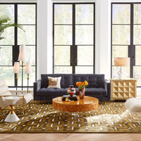 canaan accent table ford sofa bond round cocktail table - styled view