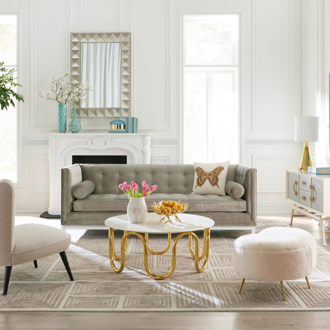 kidney ottoman lampert sofa scalinatella cocktail table - styled view