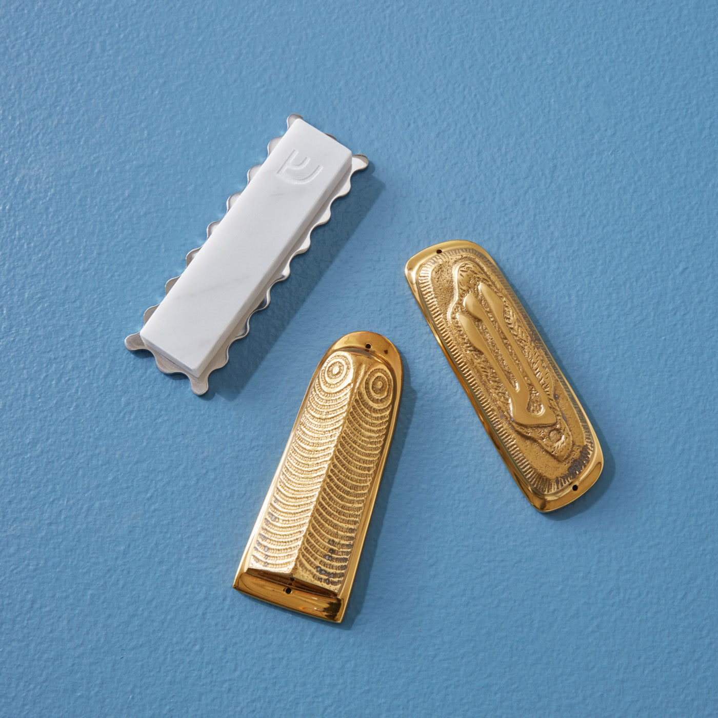 ripple mezuzah marble nickel - styled view