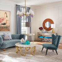 georgia tall table lamp parker curved sofa scalinatella cocktail table ripple slipper chair - styled view