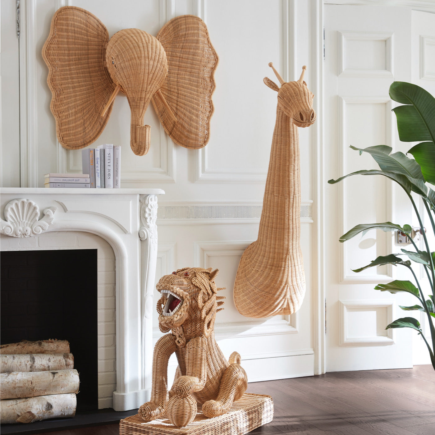 wicker animal sculpture wall art collection - styled view