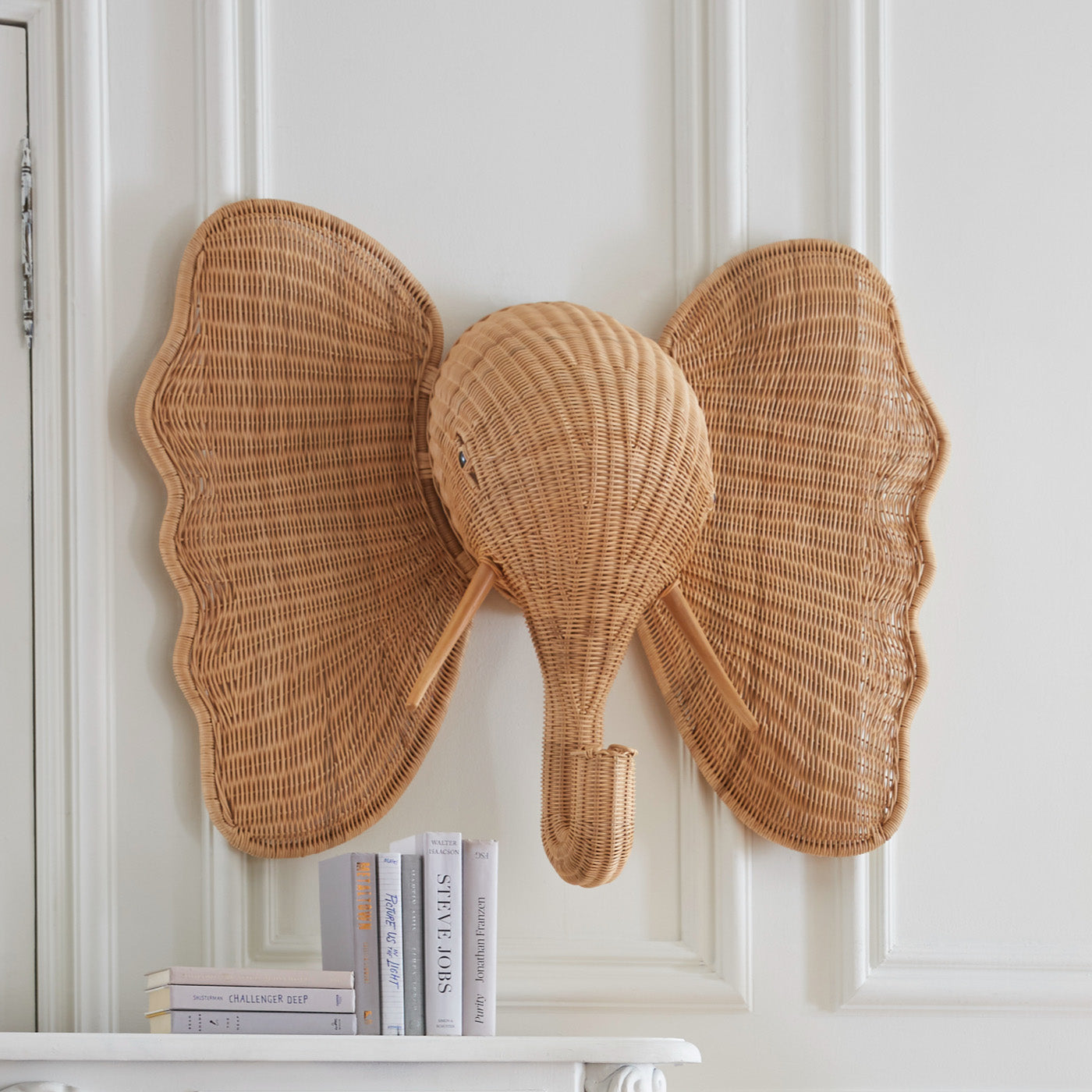 wicker elephant wall art - styled view