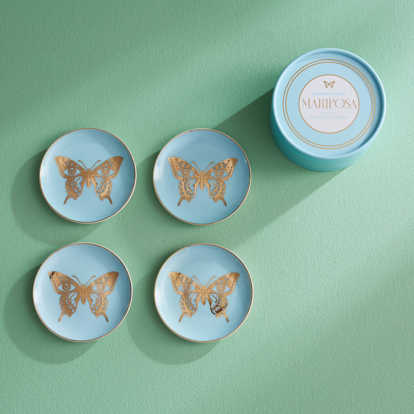Mariposa Coasters in Porcelain with Gold Accents | Jonathan Adler