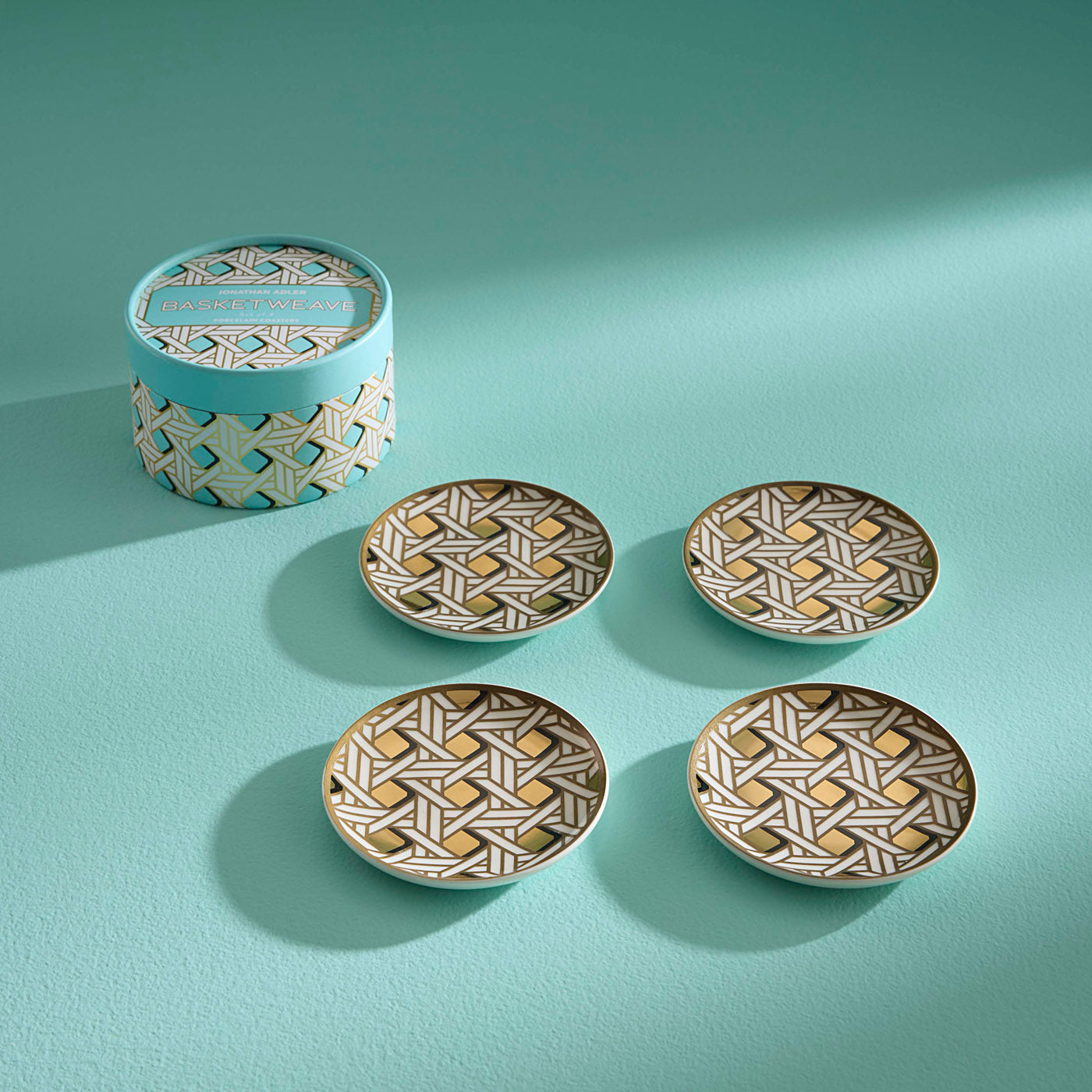 Basketweave Coasters in Porcelain with Gold Accents | Jonathan Adler