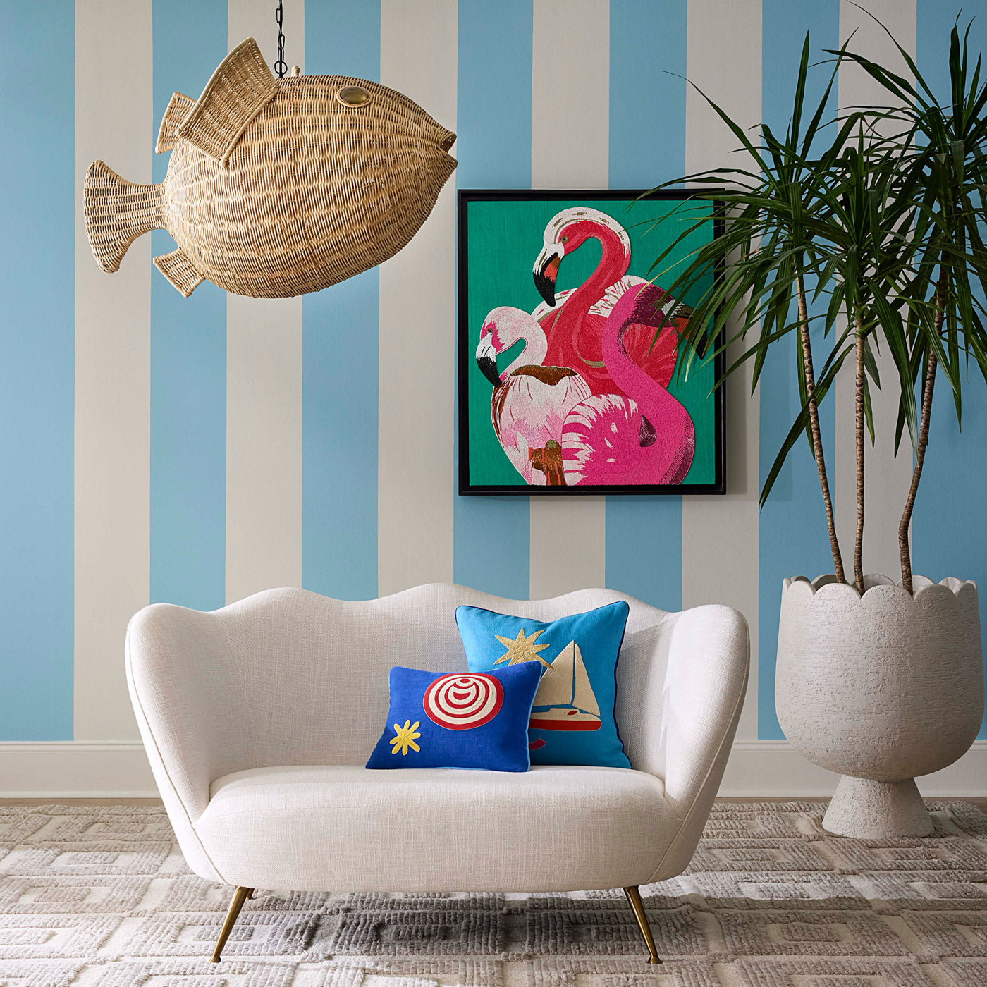 Playa Sailboat Pillow with Ripple Apartment Sofa