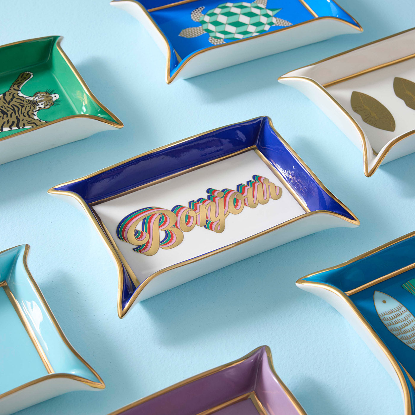 Bonjour Valet Tray in Porcelain with Gold Accents | Jonathan Adler