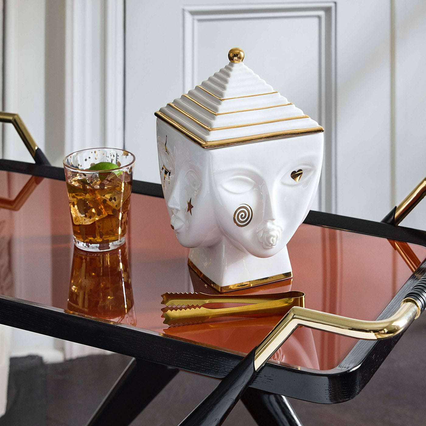 Masquerade Ice Bucket in Porcelain with Gold Accents | Jonathan Adler