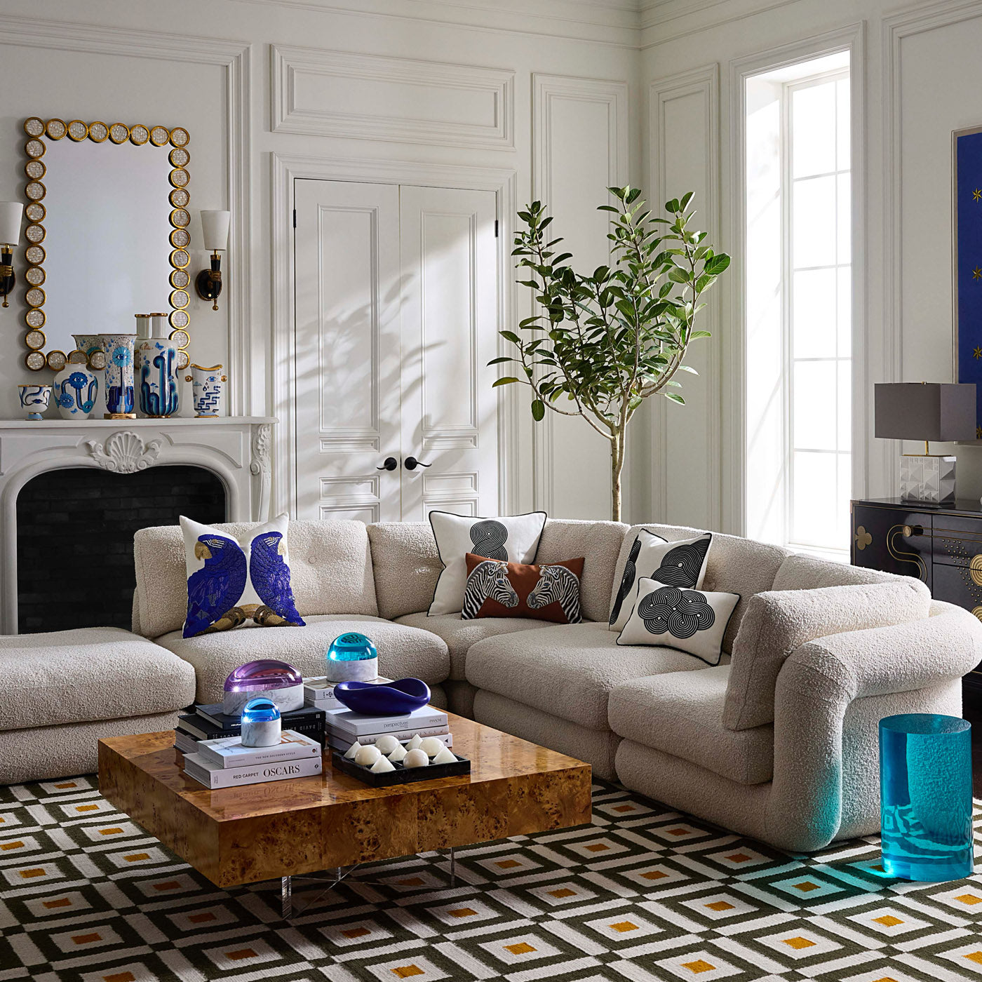 Zebra Beaded Pillow with Pompidou Sofa