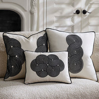 Pompidou B&W Loops Circles Pillow - styled view