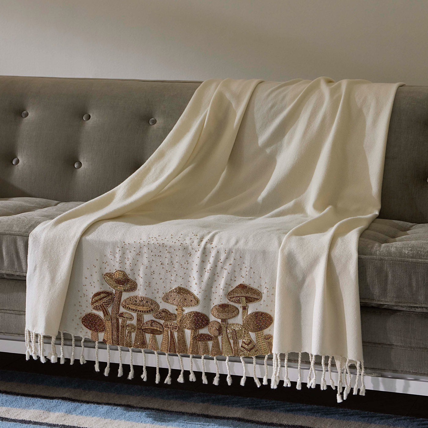 Mushrooms Embellished Throw - styled view