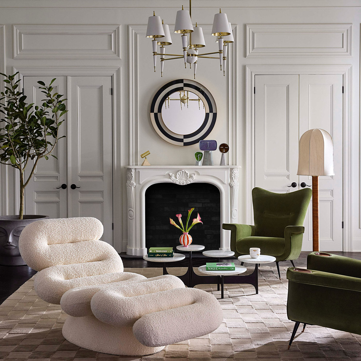 Op Art Mirror with Serpentine Chaise