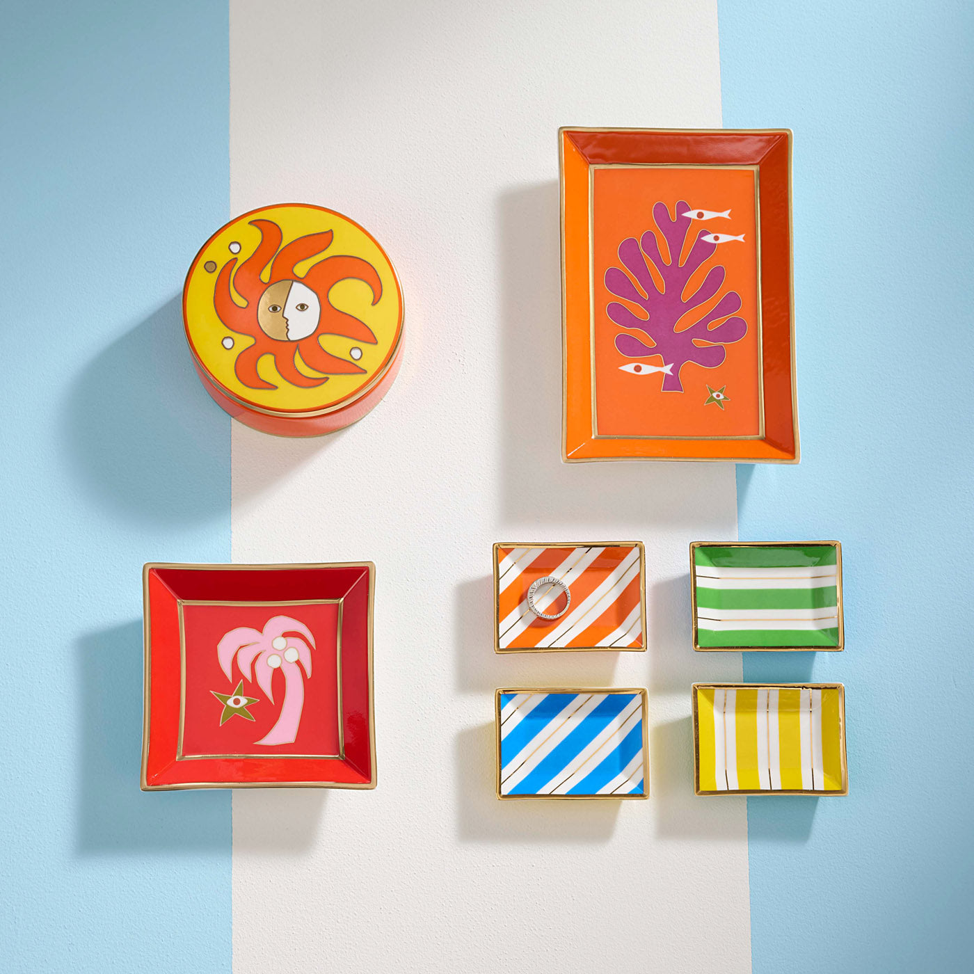 Playa Rectangle Tray in Porcelain with Gold Accents | Jonathan Adler