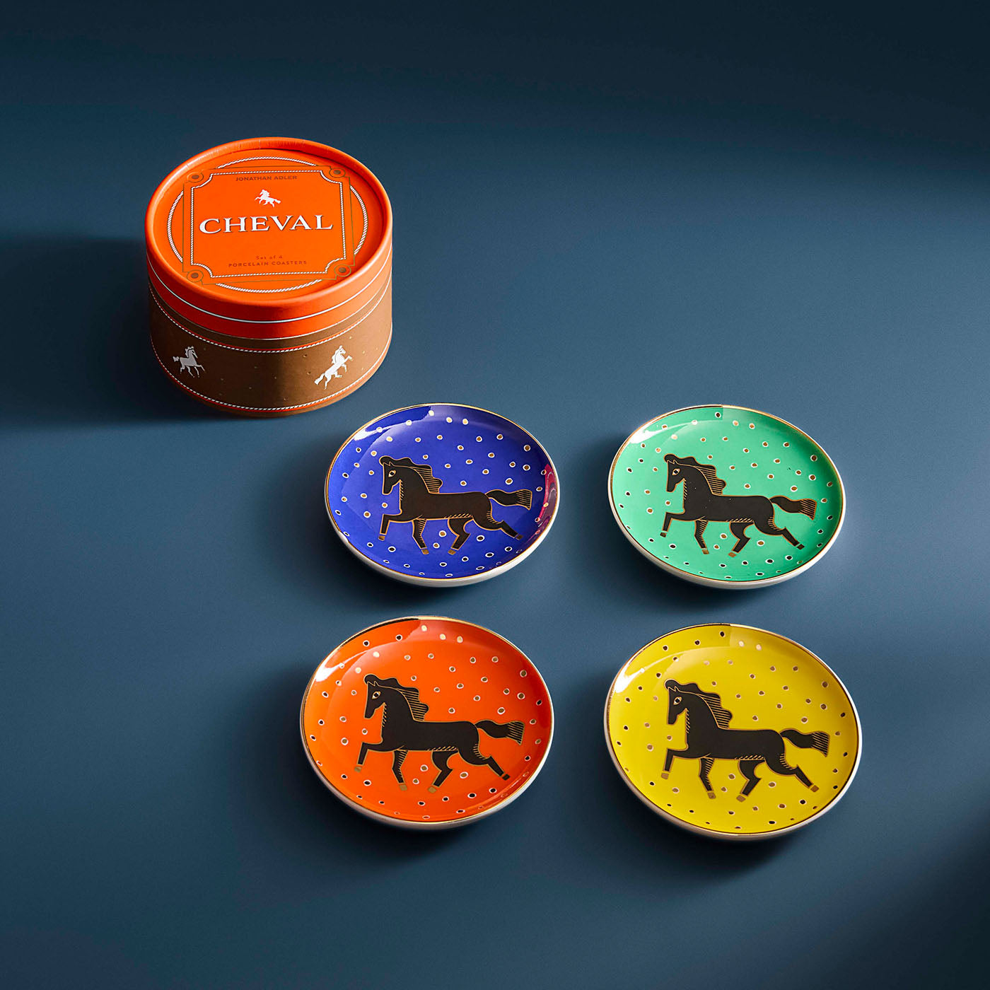 Cheval Coasters with box on blue