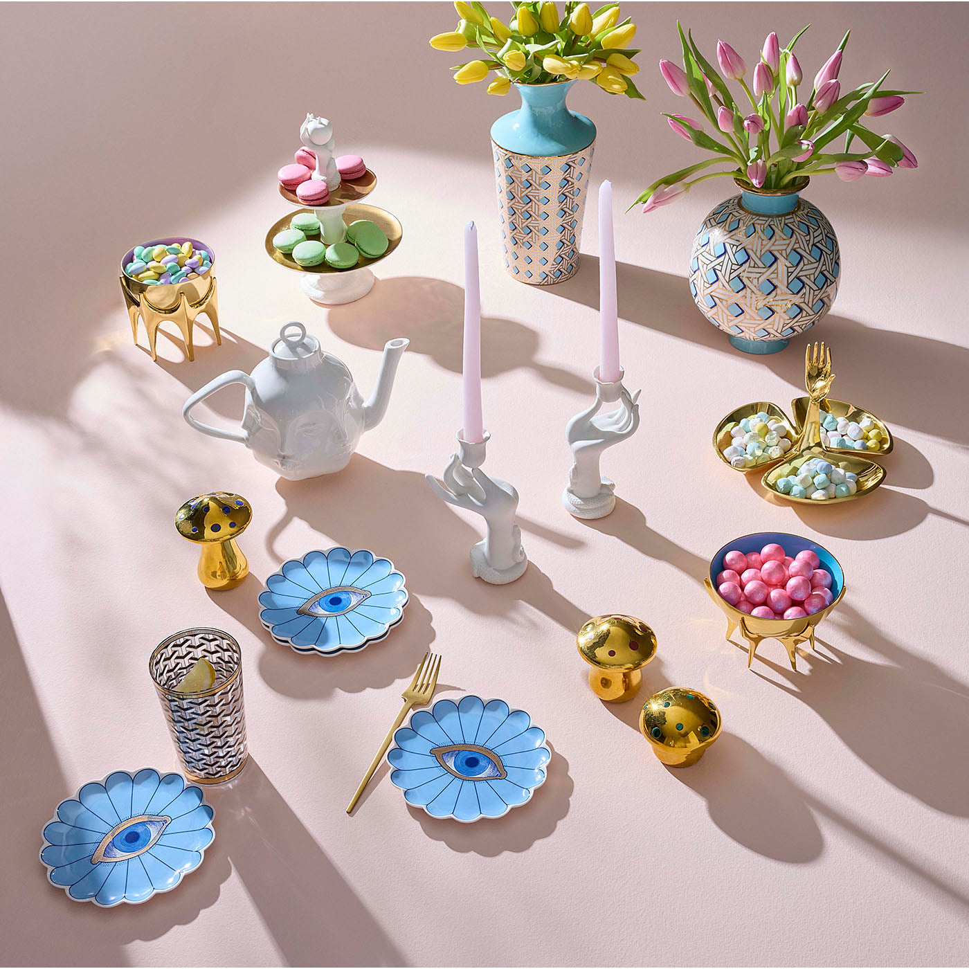 Fleur Canapé Plate Set in Porcelain with Gold Accents | Jonathan Adler