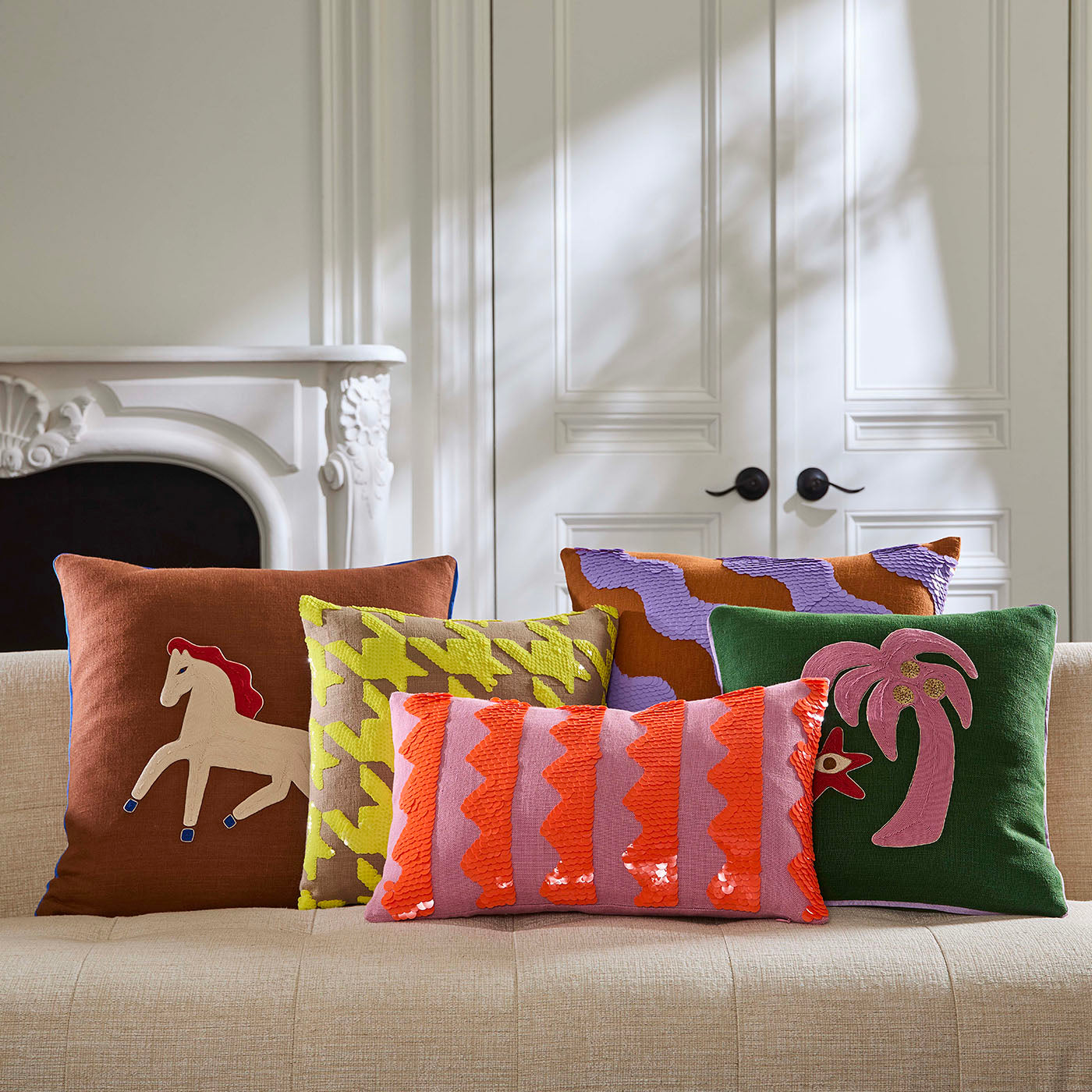 Playa Palm Tree Pillow in Linen | Jonathan Adler
