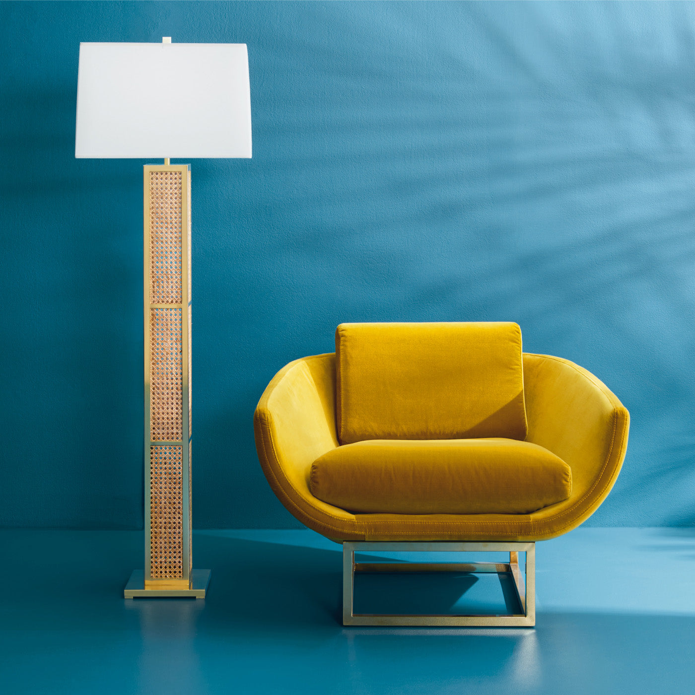 bellport floor lamp beaumont lounge chair - styled view