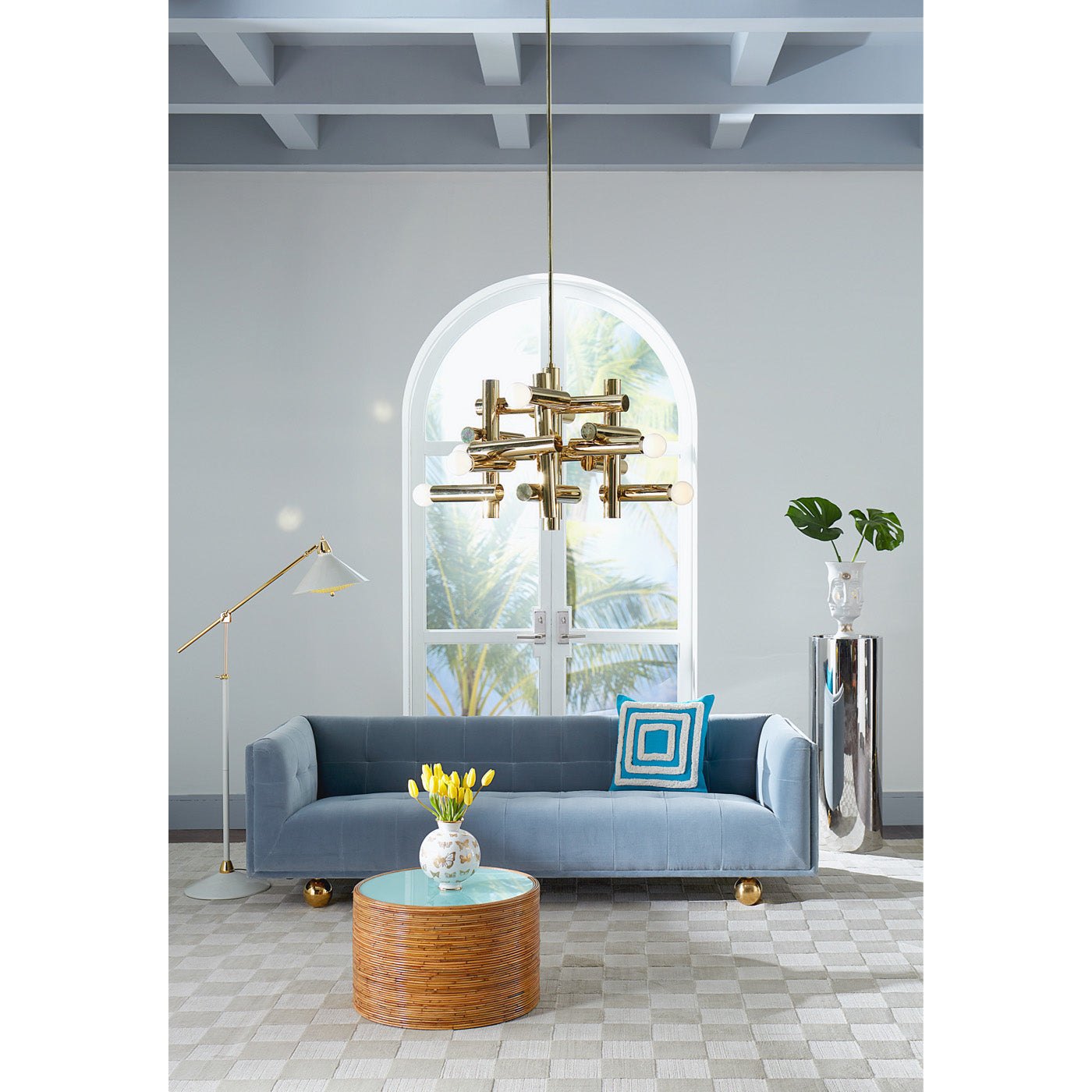 maxime task floor lamp claridge sofa riviera cocktail table - styled view