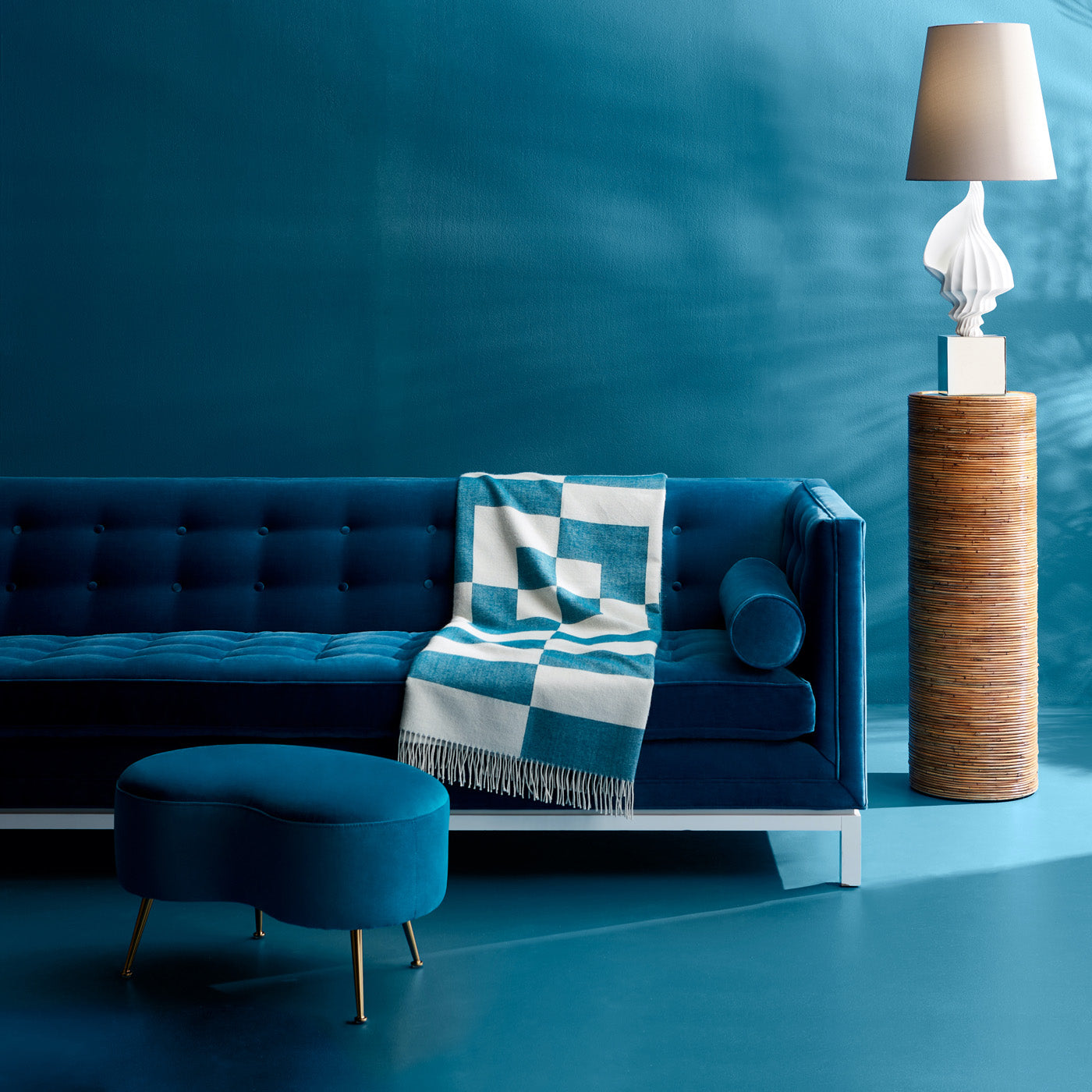 riviera pedestal lampert grand sofa kidney ottoman - styled view