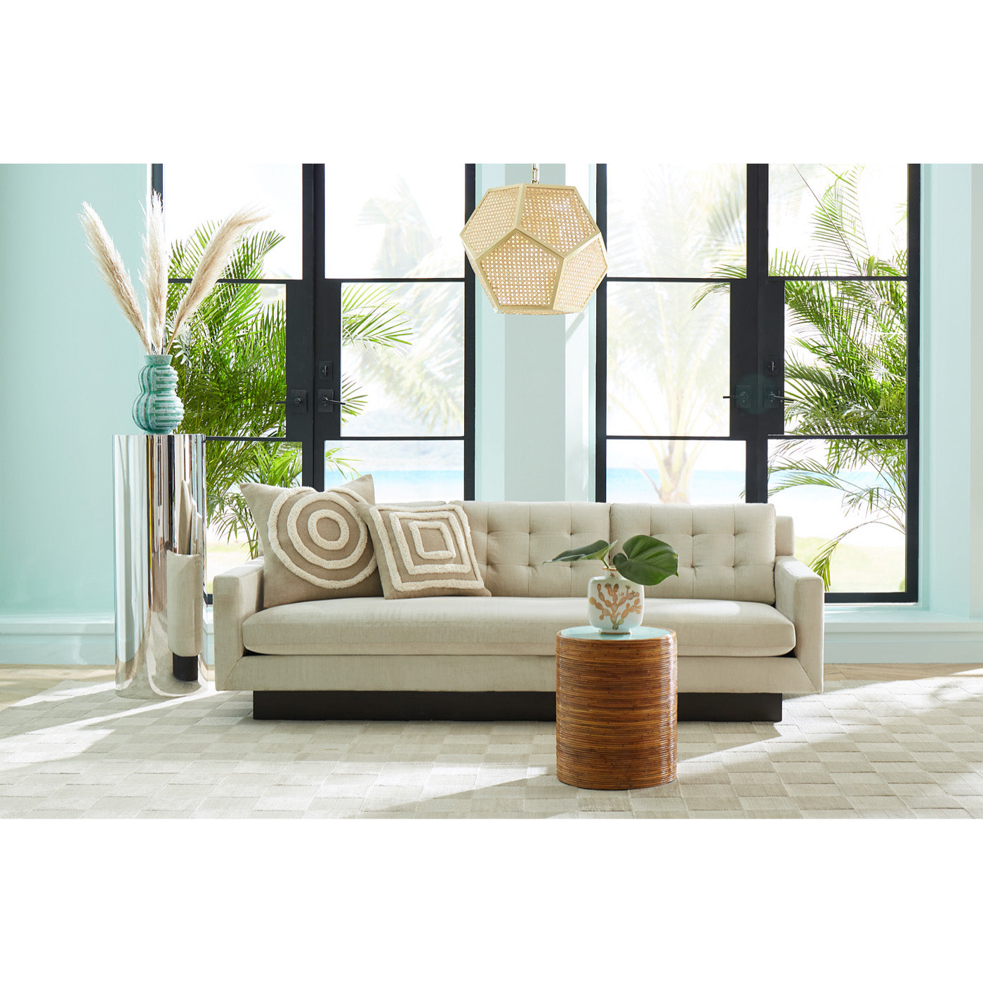 bellport pendant wright sofa riviera accent table - styled view