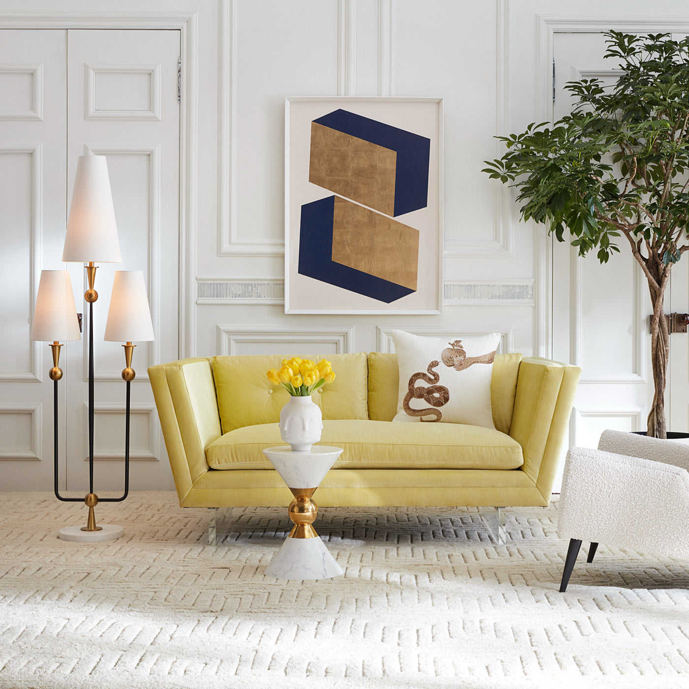 caracas cactus floor lamp sebastian apartment sofa - styled view