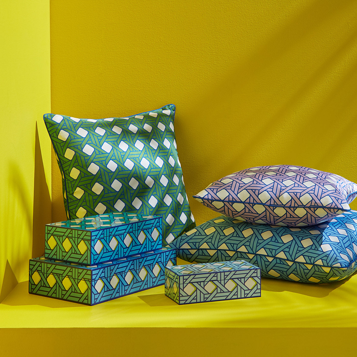 Large Basketweave Lacquer Box in Lacquer and Velvet | Jonathan Adler