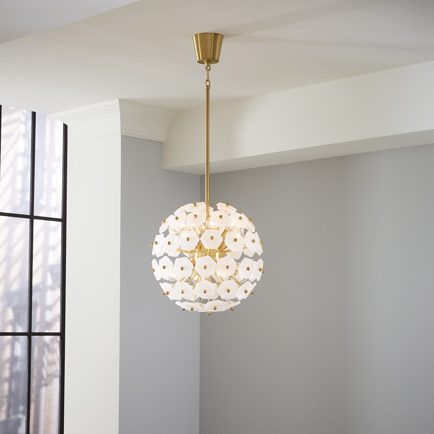 vienna globe chandelier glass white brass - large