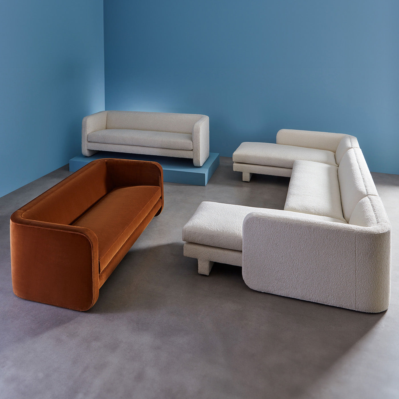 sunset sofa varese azure blue velvet - angle back view