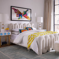 Serpentine Bed Queen with table lamp