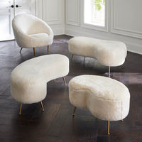 amorphic cocktail ottoman shearling white brass feet - angle view