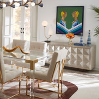 jacques dining table maxime dining chair large brass ripple sconce - styled view