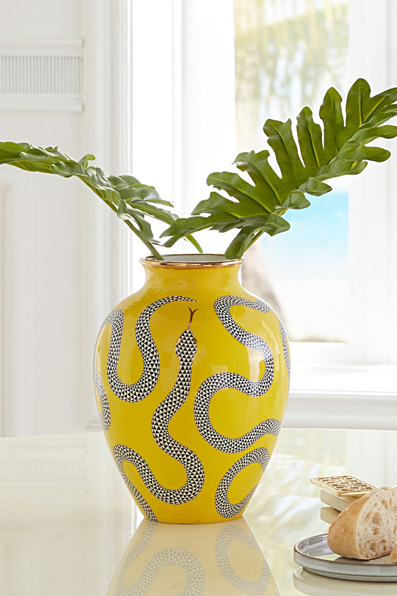 Yellow vase with snake print 