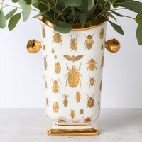 botanist specimen vase white porcelain gold accents - detail front view