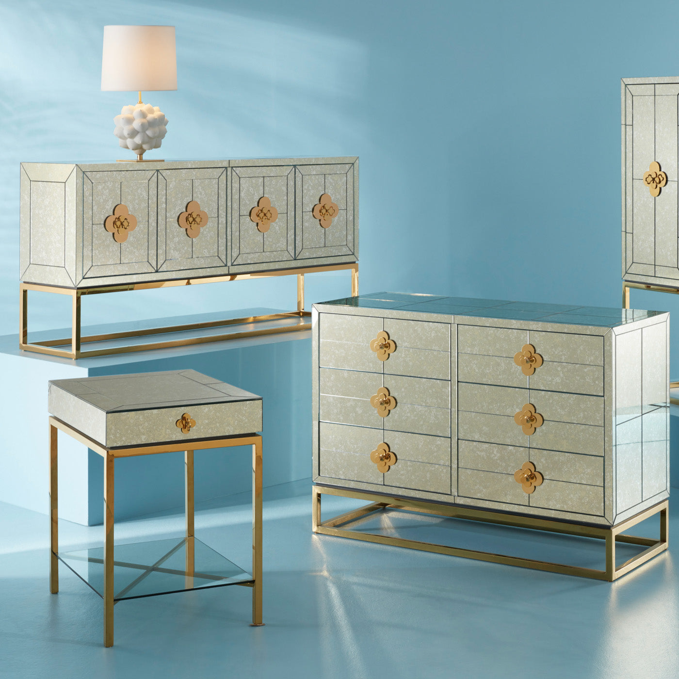 Delphine Tall Side Table in Brass and Glass | Jonathan Adler
