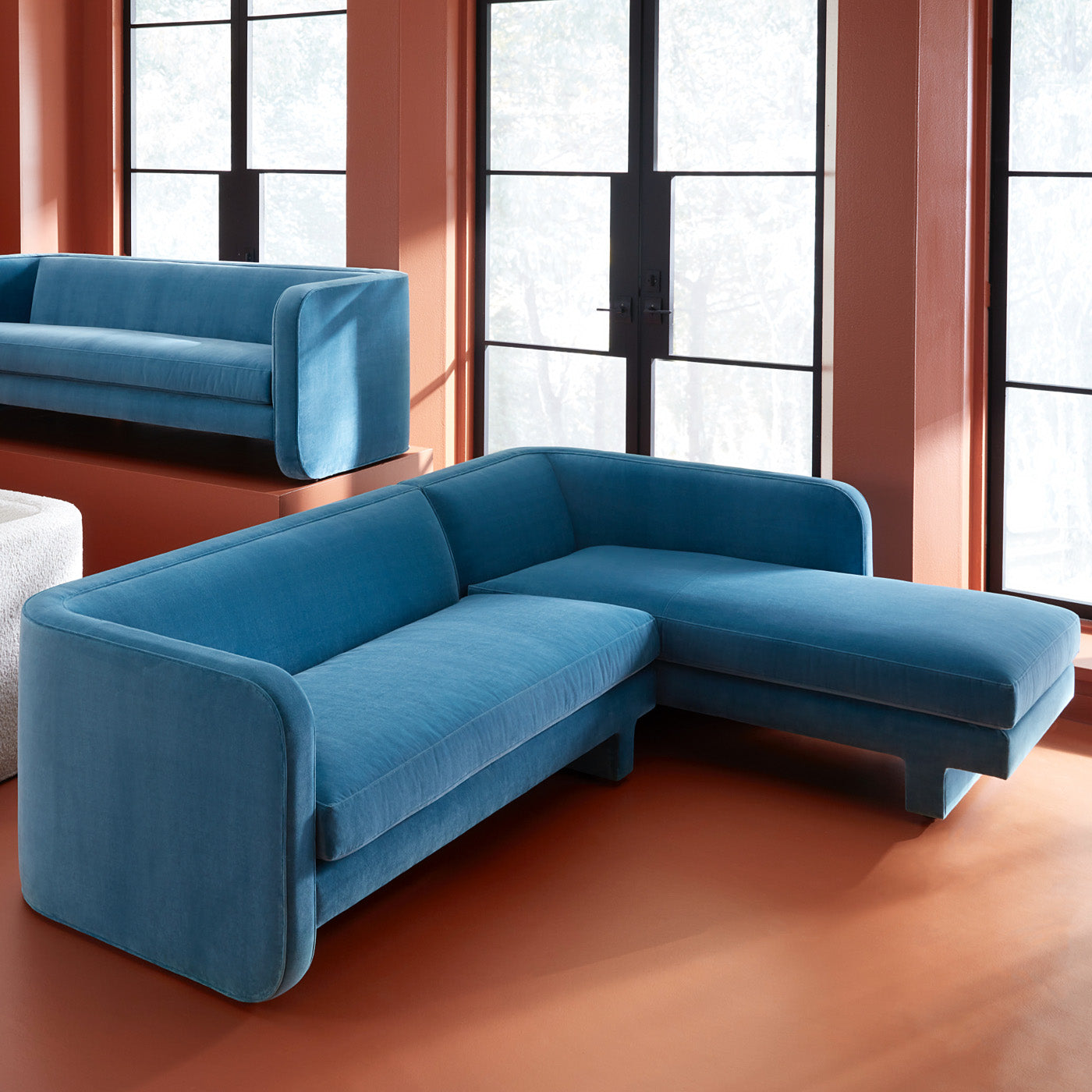sunset sectional venice azure - styled view
