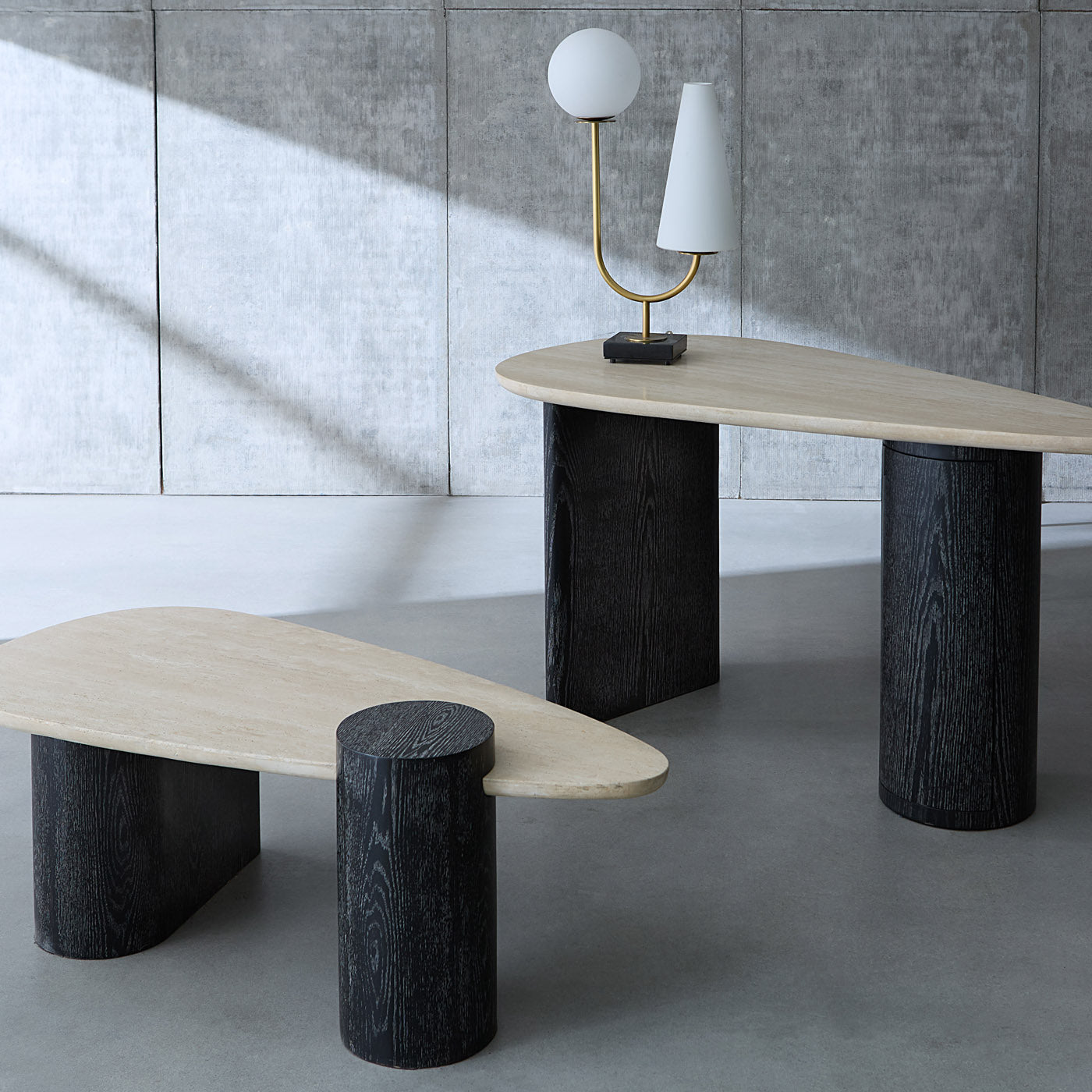 Oeuf Travertine Cocktail Table - group view