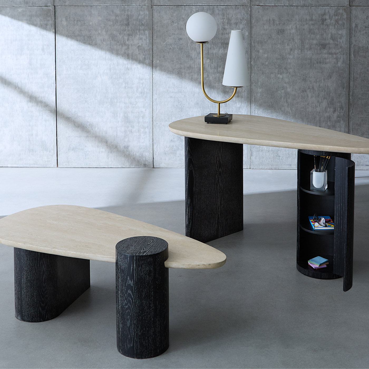 Oeuf Cocktail Table - collection view with opened door