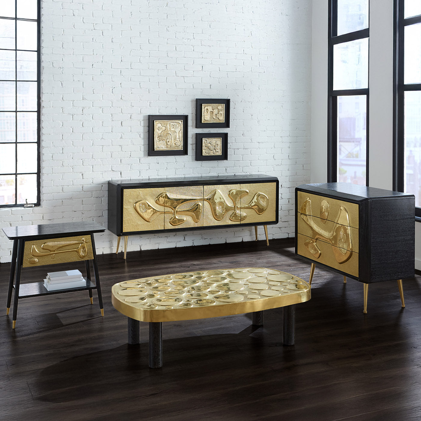 reform credenza brass ebonized cerused oak wood - detail view 3