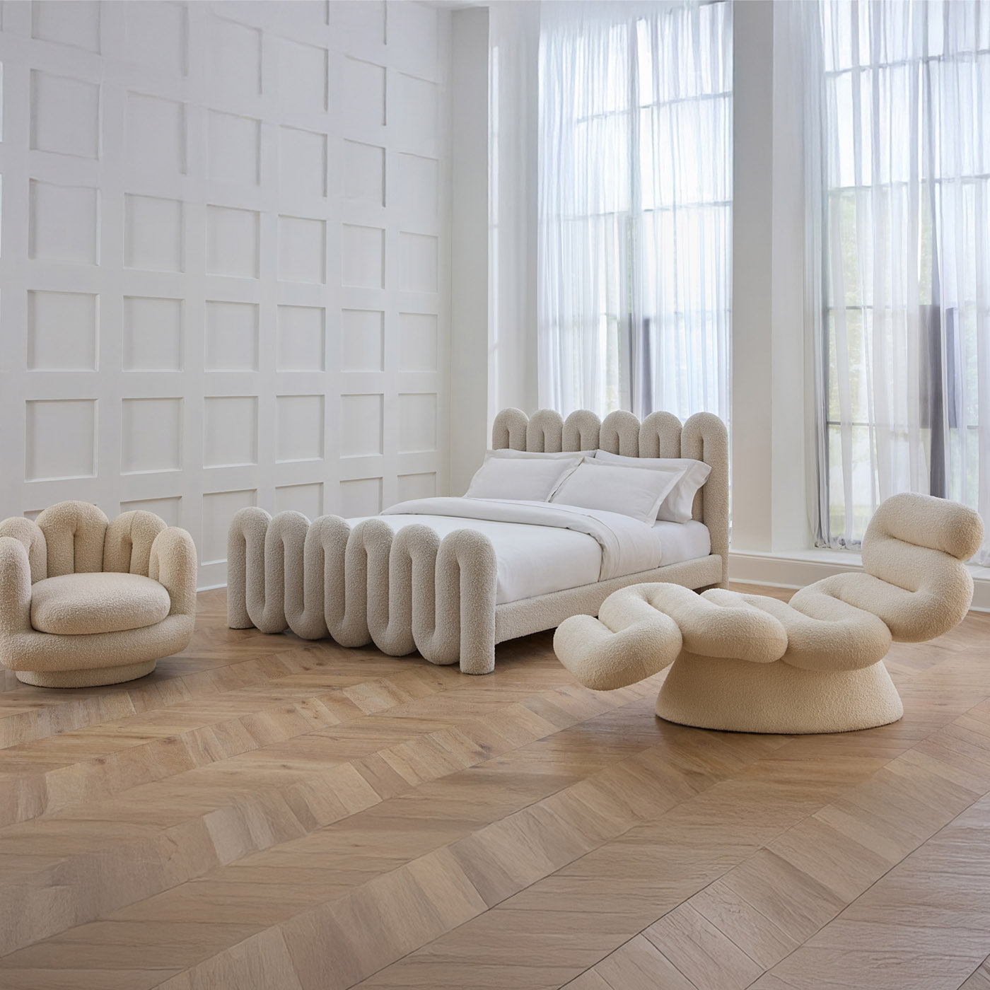 Serpentine Chaise in Boucle Upholstery | Jonathan Adler