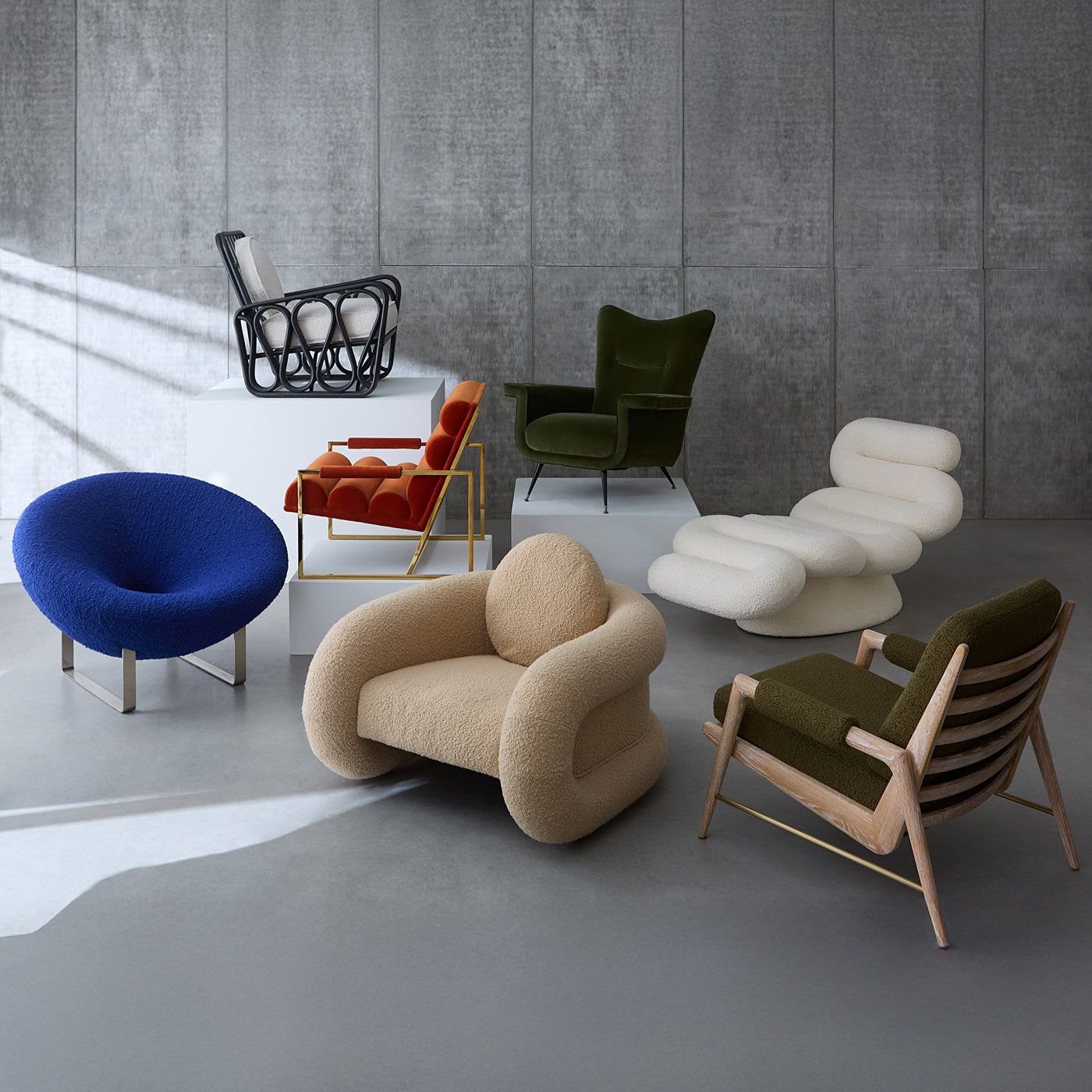 Serpentine Chaise in Boucle Upholstery | Jonathan Adler