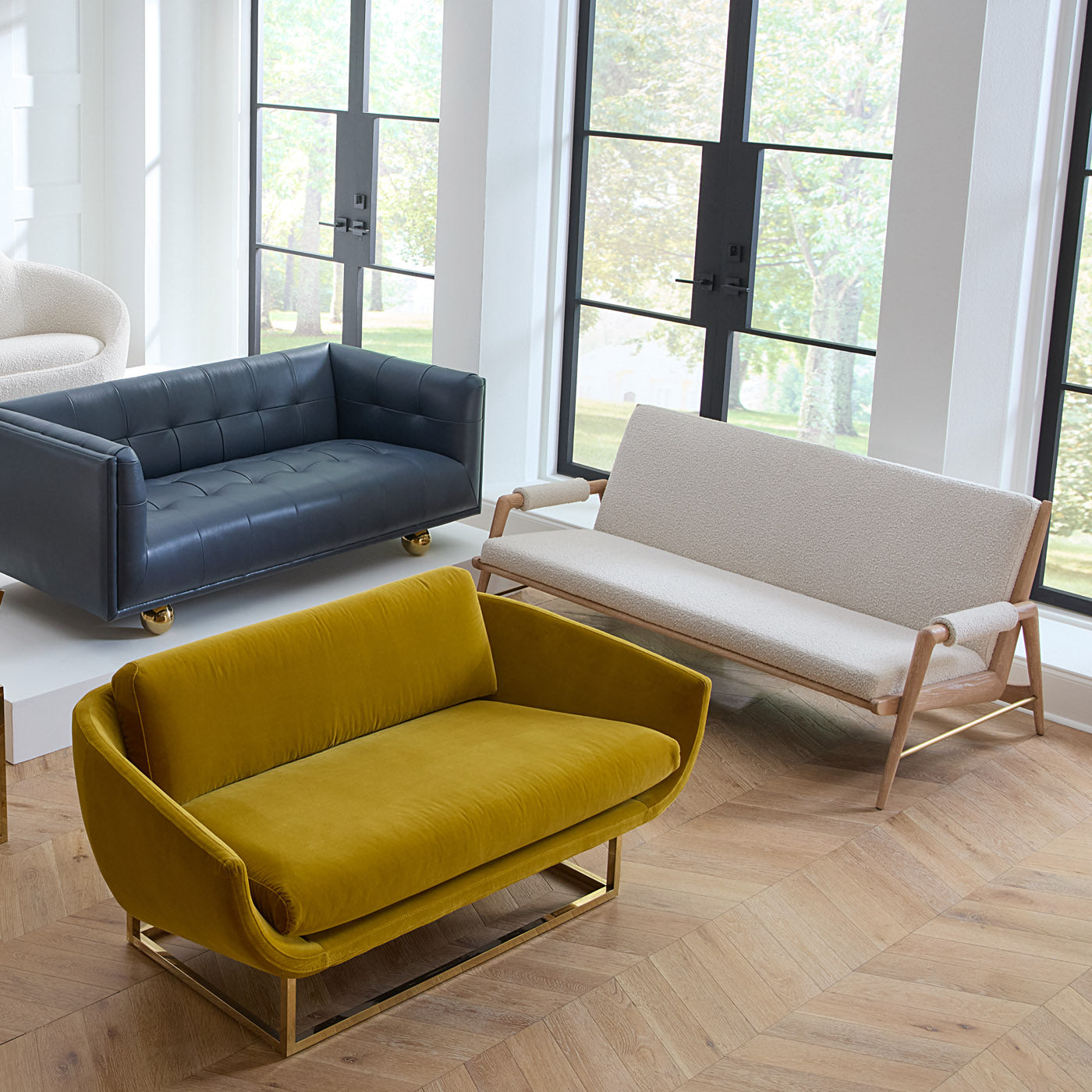 beaumont settee varese lichen velvet - angle view