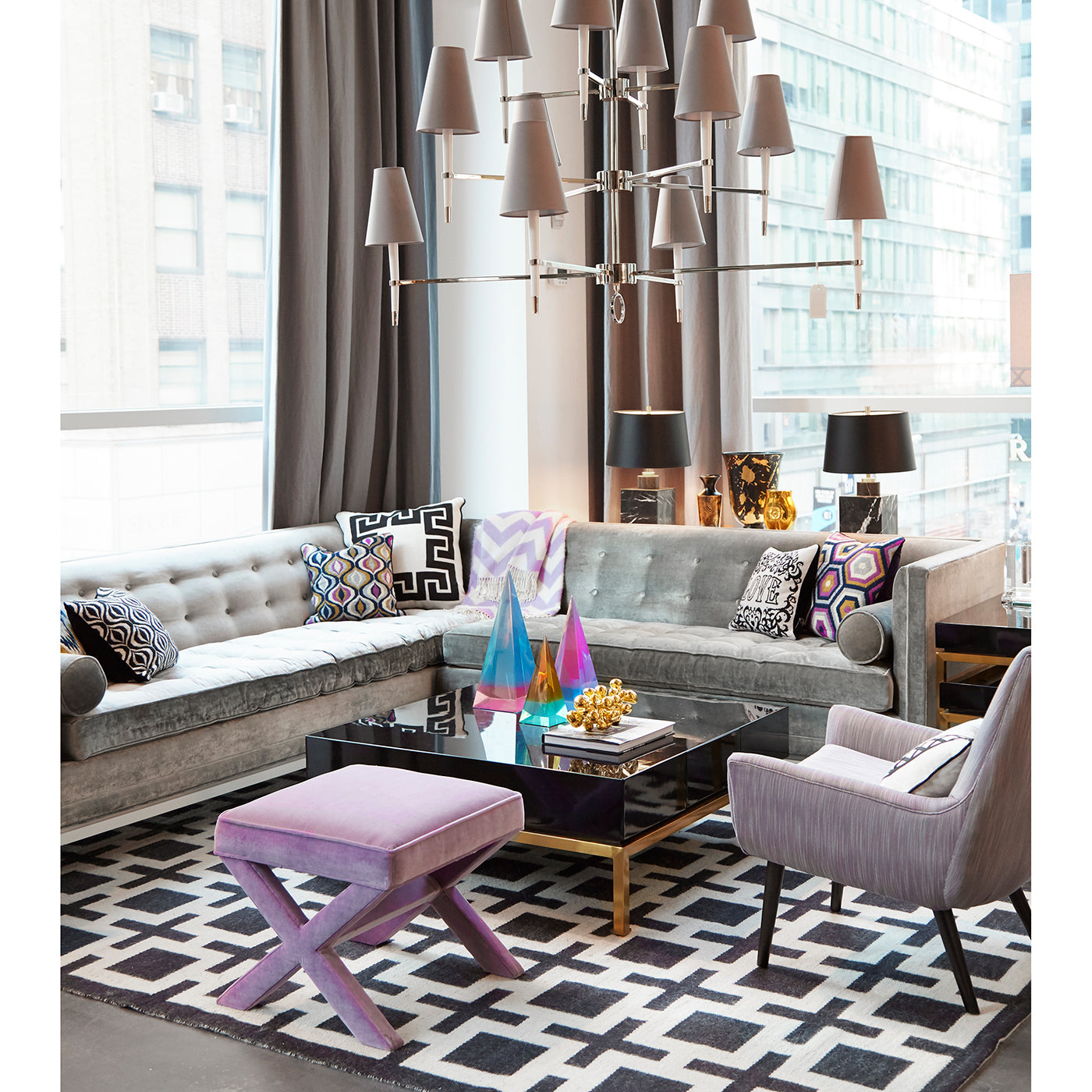 lampert sectional right arm facing peking cocktail table living room - styled view