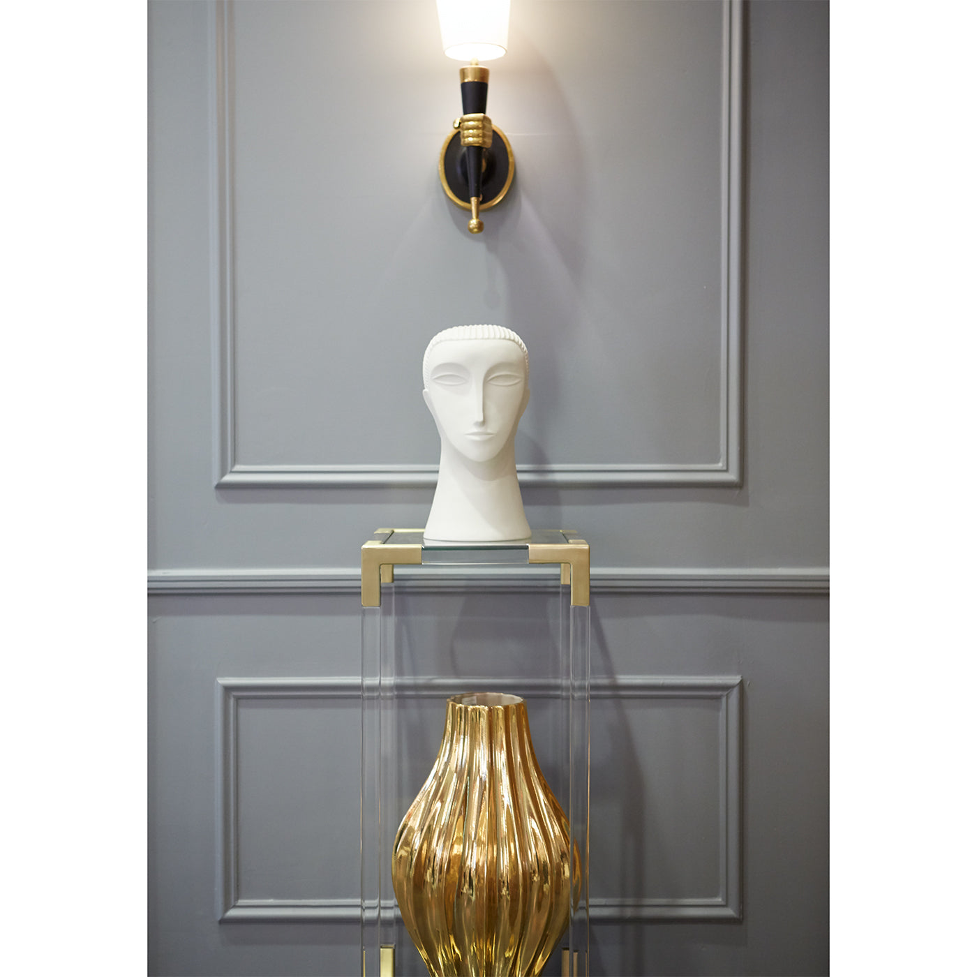 brass hand sconce jacques pedestal - styled view